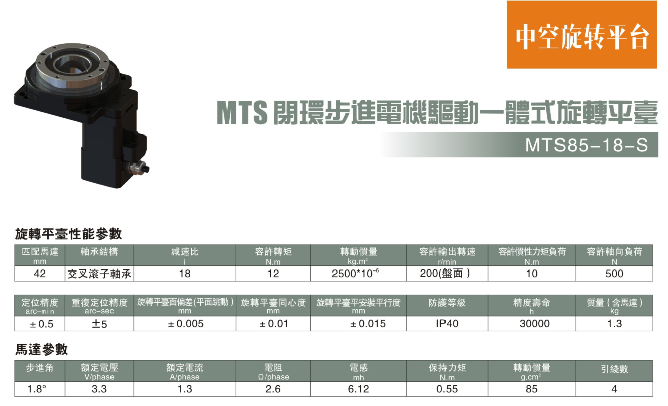 步進電機驅動一體式旋轉平臺MTS85-18-S參數.png